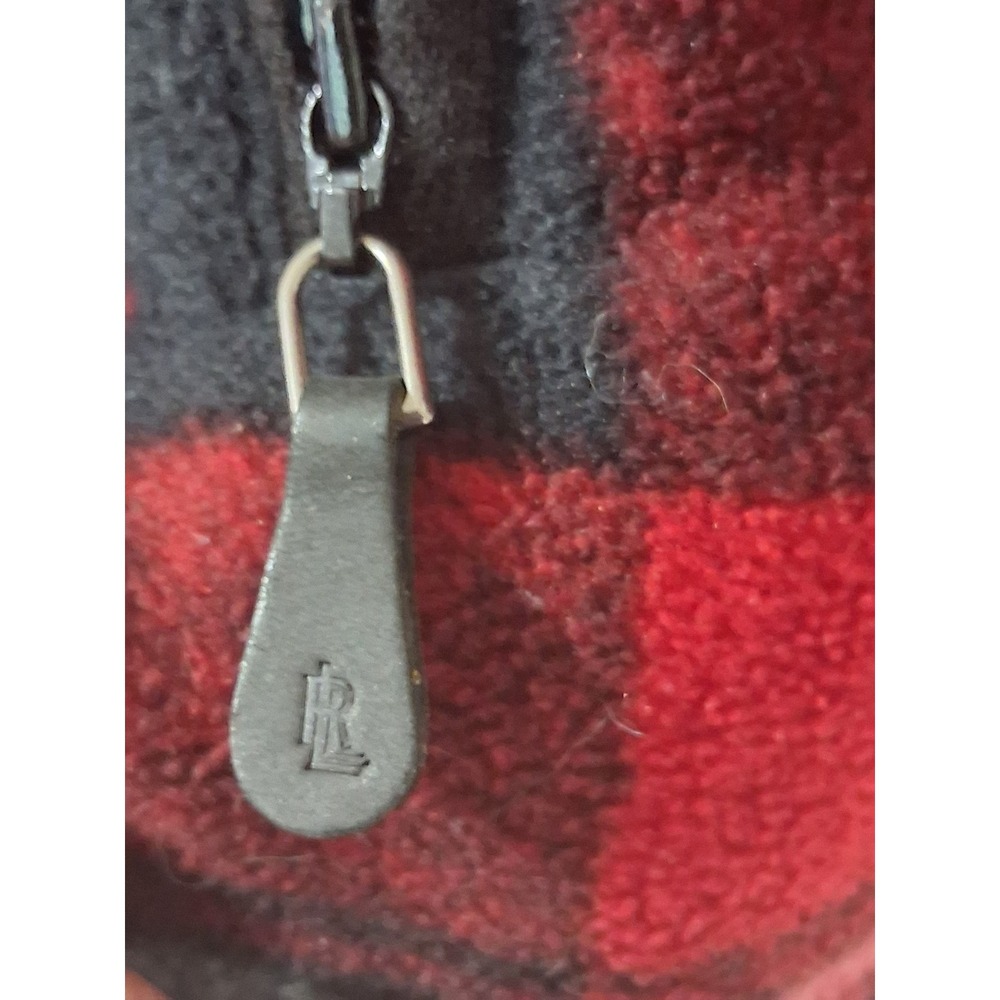 Lauren Ralph Lauren M Red Black Plaid Fleece Quarter Zip Pullover - Picture 4 of 6